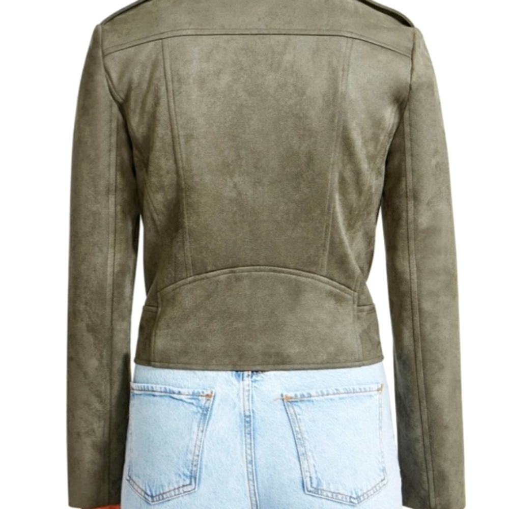 NWT BB Dakota by Steve Madden Ladies Suede Moto Jacket Olive - Picture 11 of 12